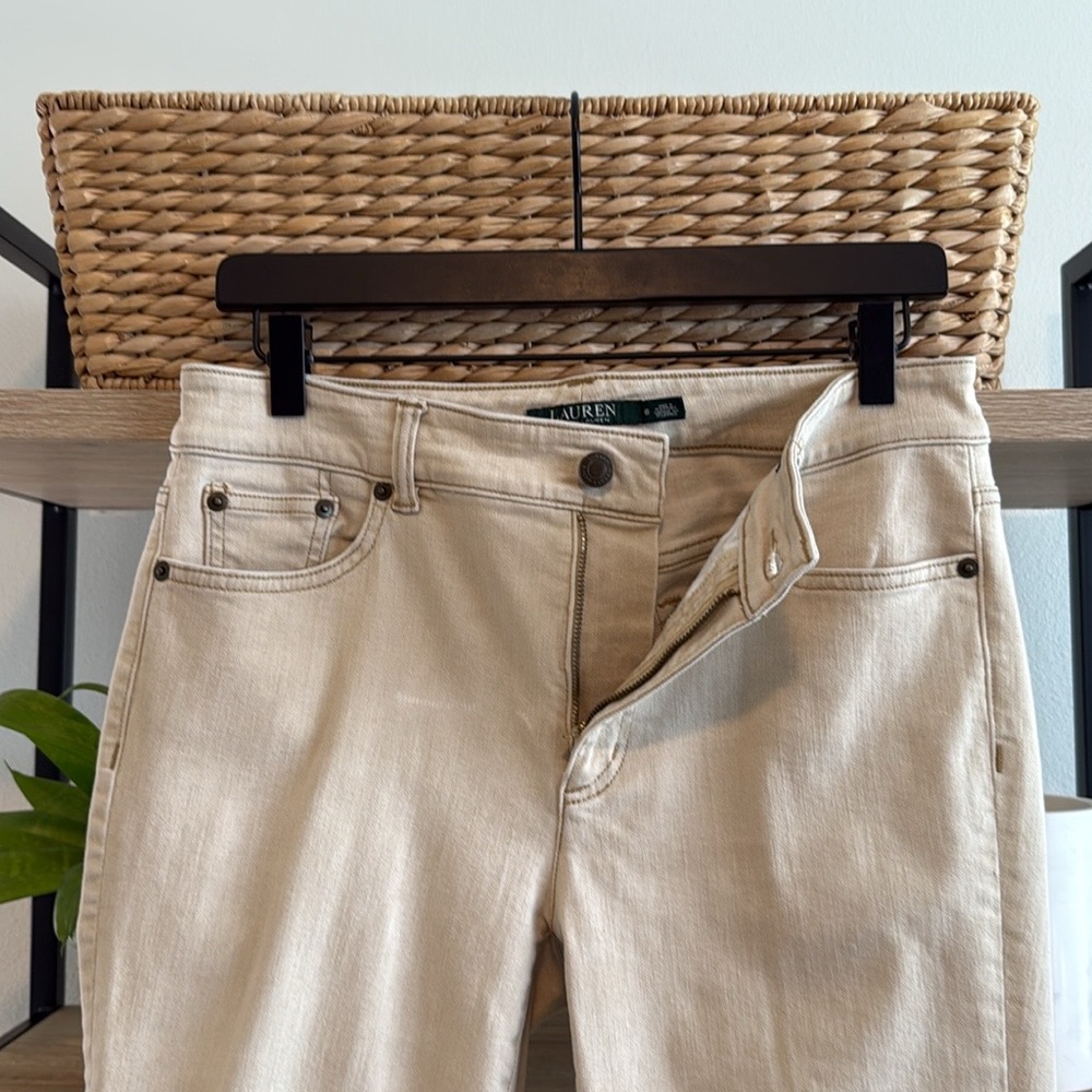 Lauren Ralph Lauren Mid-Rise Premiere Straight Leg Beige Jeans, 6 - Picture 6 of 9